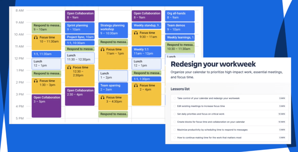 An example of a Redesign your workweek calendar.